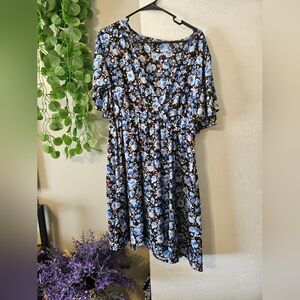 Floral Blue and Brown Dress